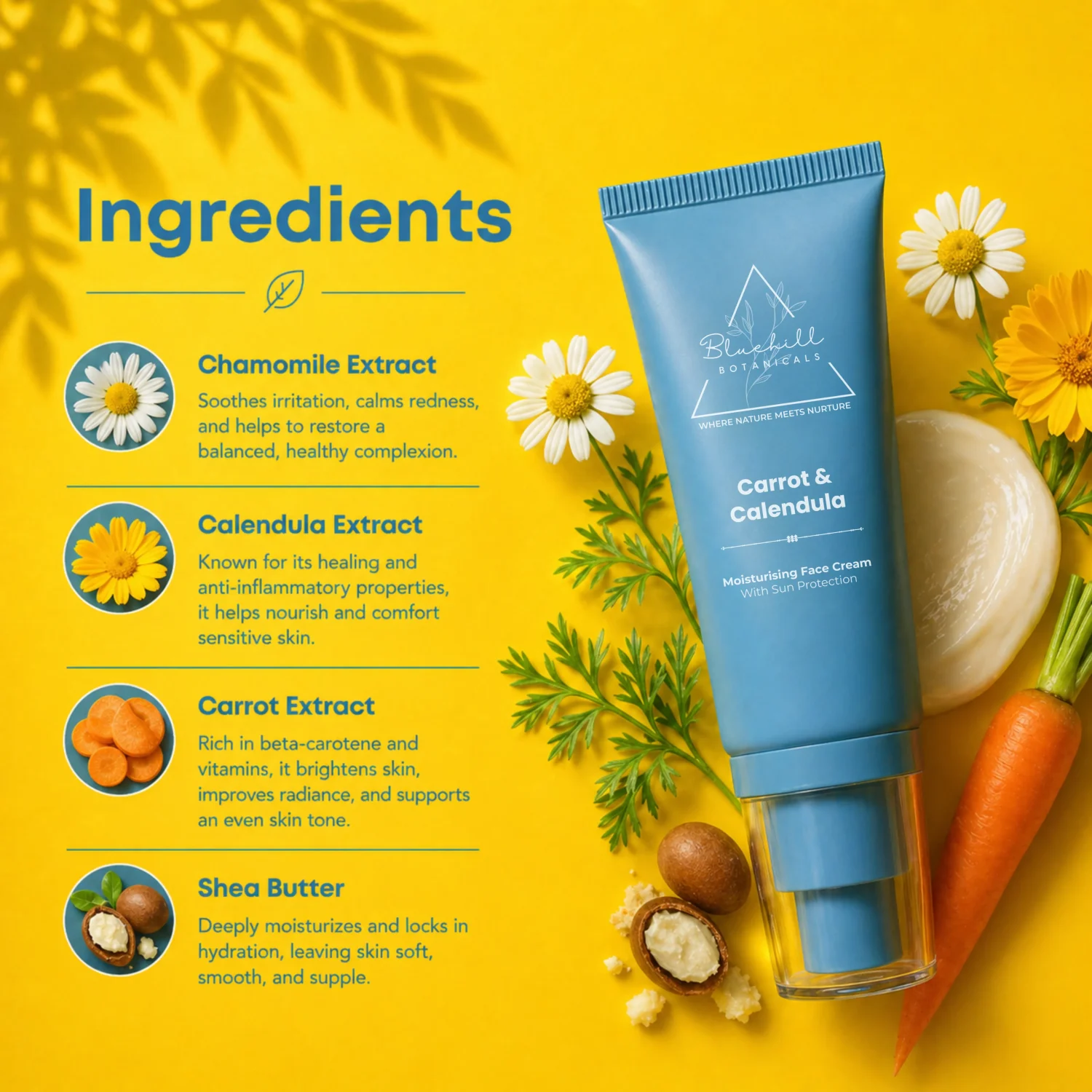 Carrot & Calendula Face Cream for Daily Moisture, Comfort & Sun Protection