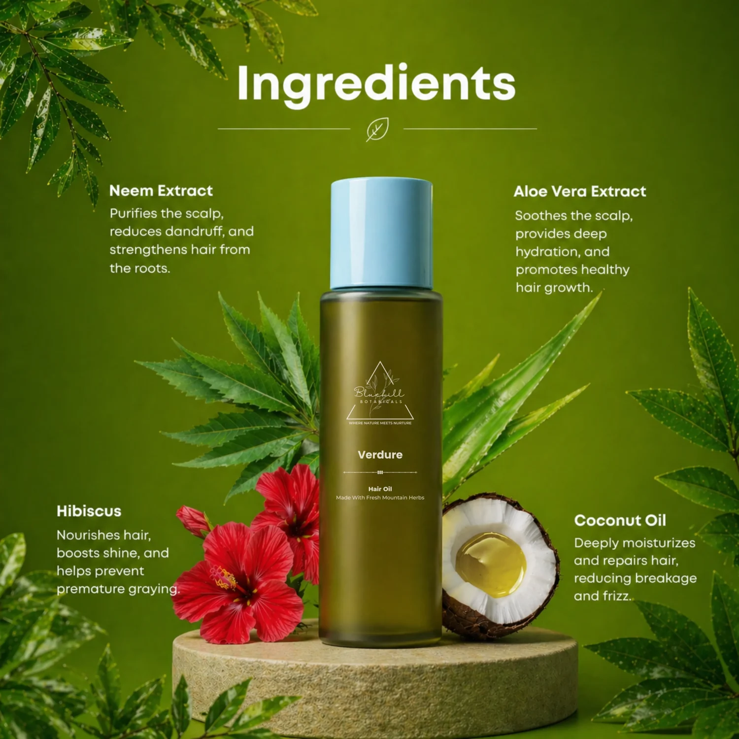 Verdure Hair Oil for Scalp Nourishment, Strong Roots & Healthy Hair with Bhringraj & 10+ Natural Ingredients