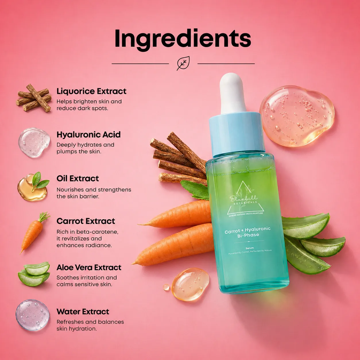 Carrot & Hyaluronic Bi-Phase Serum for Hydration, Glow & Skin Comfort
